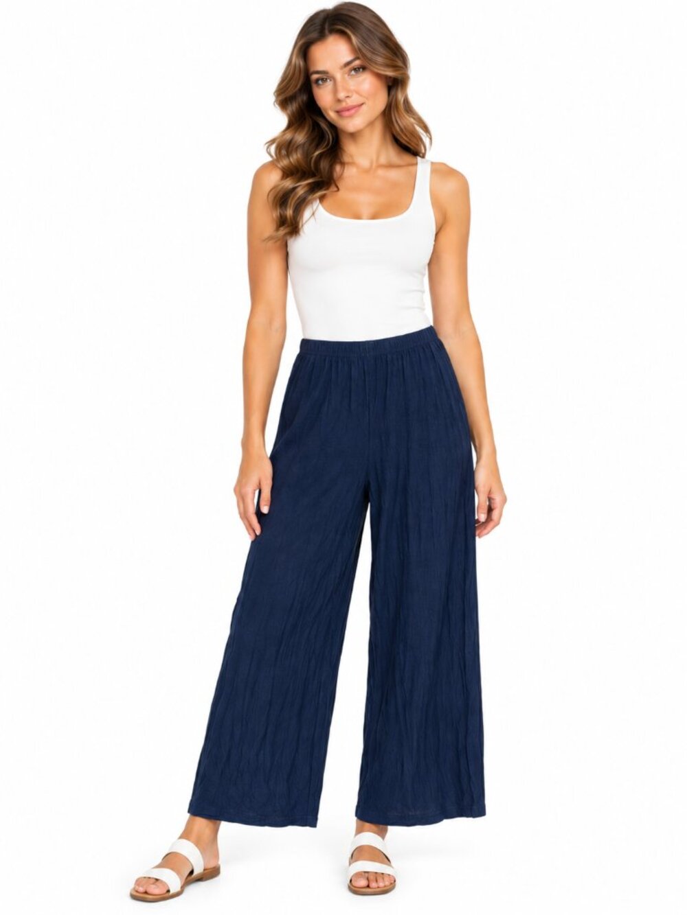 CUT LOOSE Cotton Linen Wide Leg Cropped Pants Blue Lagenlook Medium 5022088